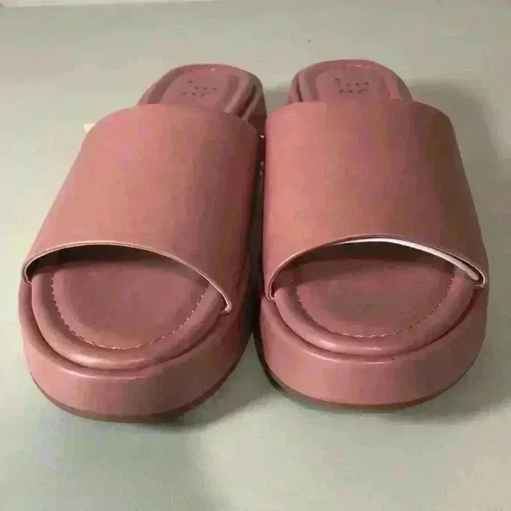 New!  WIDE WIDTH Pink Carlita Wedge Platform Slide Sandals - A New Day 8.5 Wide - Picture 2 of 9